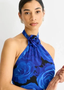 Gini London Blue Floral Occasion Halter Maxi Dress