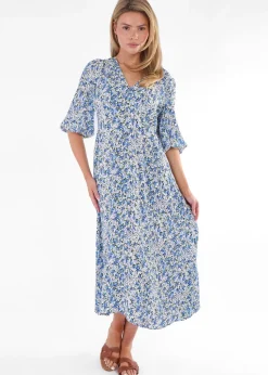 Gini London Blue Floral Print Viscose Midi Dress