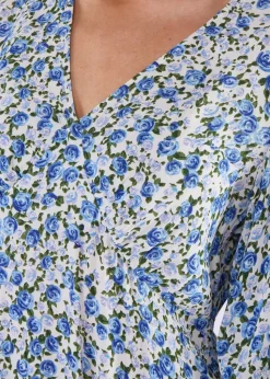 Gini London Blue Floral Print Viscose Midi Dress