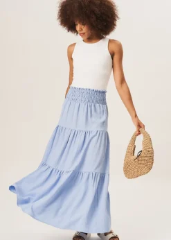 Gini London Blue Smocked Tiered Maxi Skirt