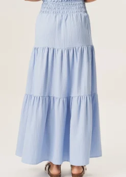 Gini London Blue Smocked Tiered Maxi Skirt