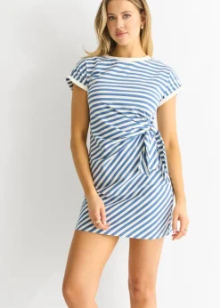 Gini London Blue Stretch Stripe Mini Dress