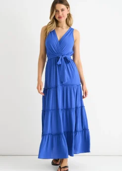 Gini London Blue Viscose Wrap Tiered Maxi Dress