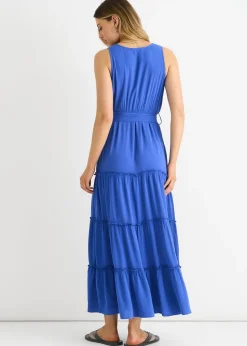 Gini London Blue Viscose Wrap Tiered Maxi Dress