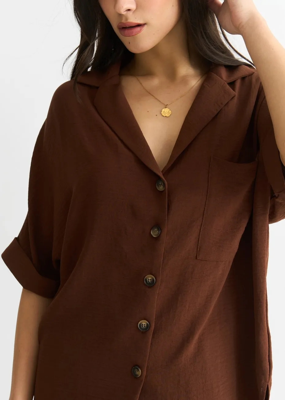 Gini London Brown Air Flow Oversized Shirt Top