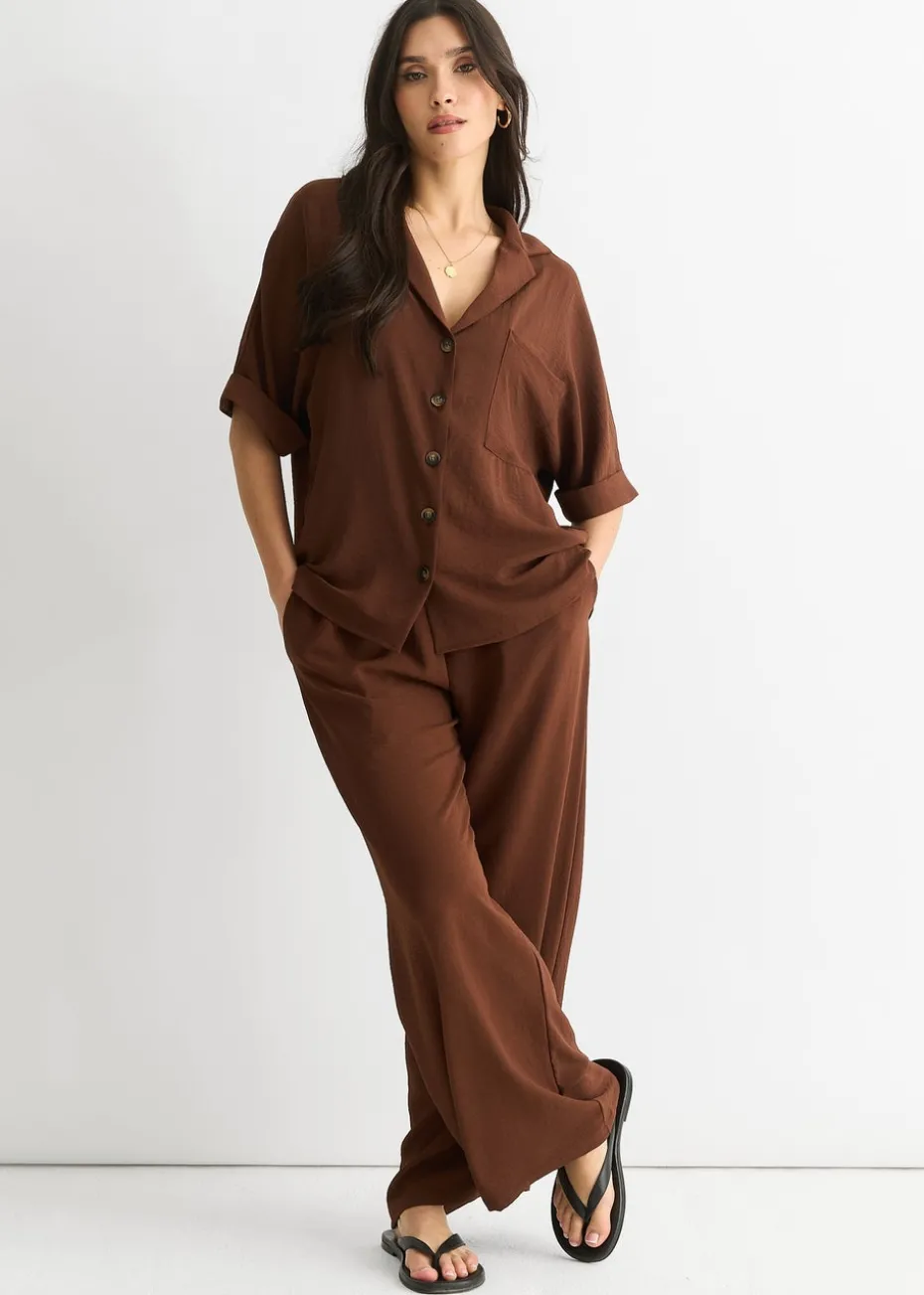 Gini London Brown Air Flow Oversized Shirt Top