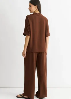 Gini London Brown Air Flow Oversized Shirt Top