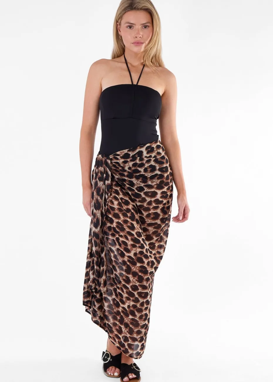 Gini London Brown Animal Print Multiwear Beach Sarong