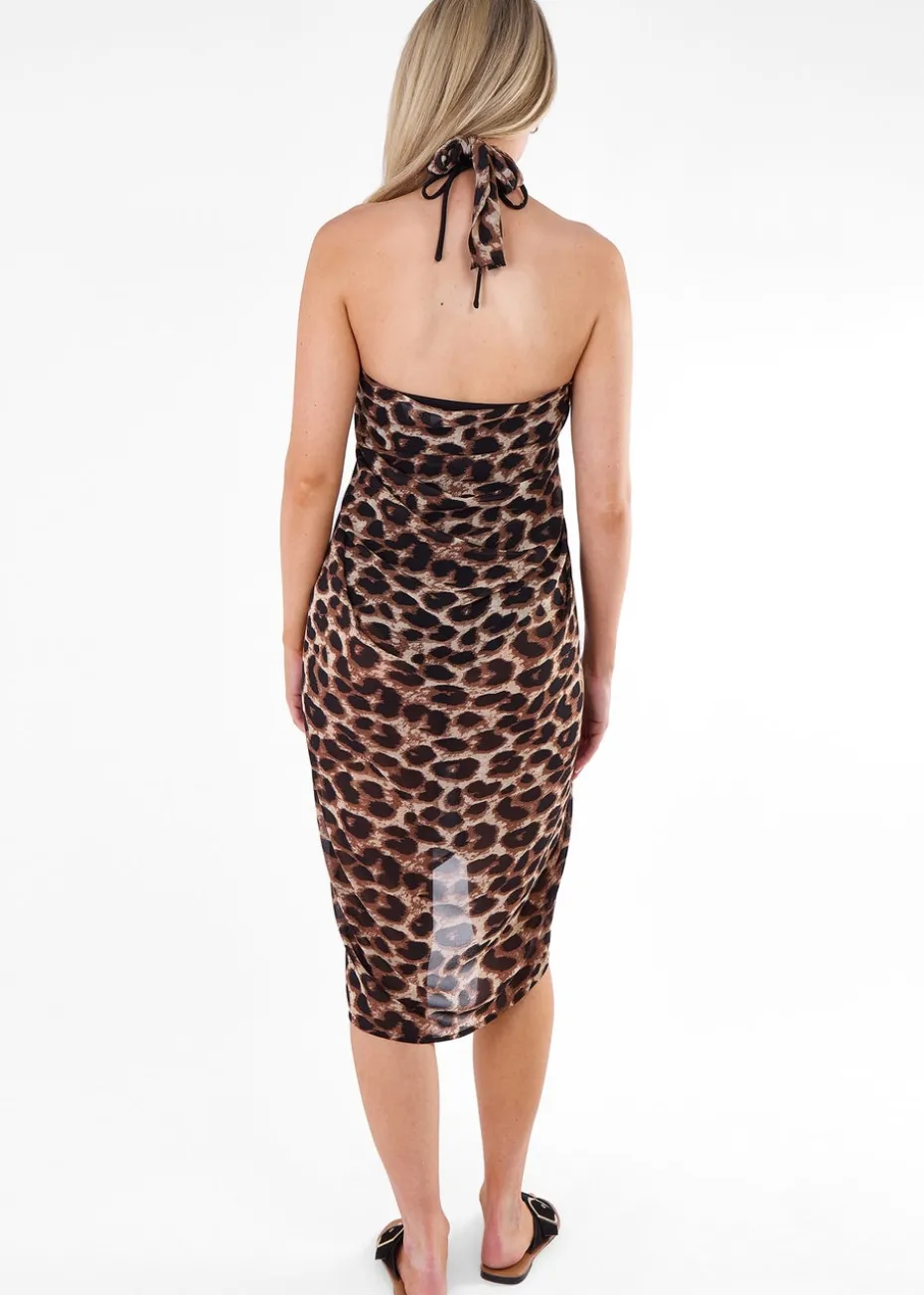 Gini London Brown Animal Print Multiwear Beach Sarong