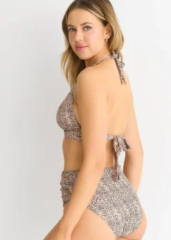 Gini London Brown Animal High Waisted Bottoms with Ring Belt Detail