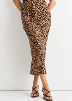 Gini London Brown Animal Print Maxi Skirt