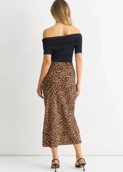 Gini London Brown Animal Print Maxi Skirt