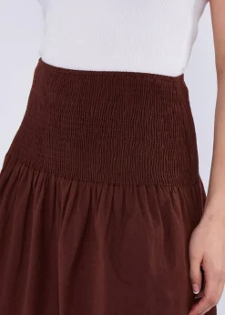 Gini London Brown Cotton Smock Tiered Cotton Maxi Skirt