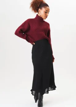Gini London Burgundy High Neck Chunky Knit Crop Jumper