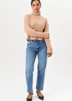 Gini London Camel High Neck Chunky Knit Crop Jumper