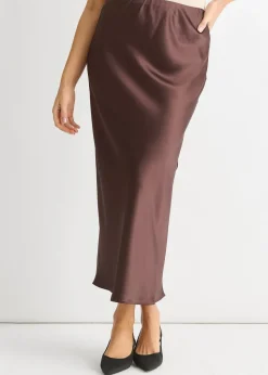 Gini London Chocolate Satin Midi Skirt