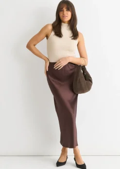 Gini London Chocolate Satin Midi Skirt