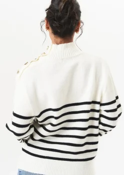 Gini London Cream High Neck Stripe Oversized Jumper