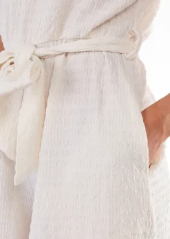 Gini London Cream Stretch Texture Frill Elasticated Waist Playsuit