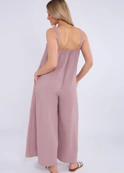 Gini London Dusty Pink Mink Air Flow Strappy Wide Leg Jumpsuit