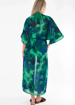 Gini London Green Flowy Open Front Beach Cover Kimono
