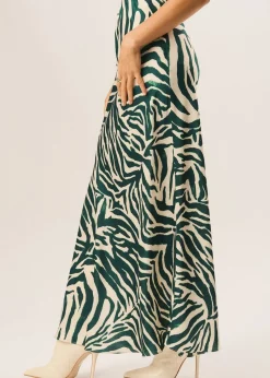 Gini London Green Zebra Bias Maxi Skirt