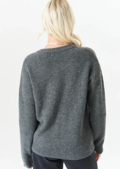 Gini London Grey V Neck Knit Oversized Jumper