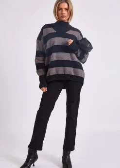 Gini London Grey Wide Stripe Oversized Jumper