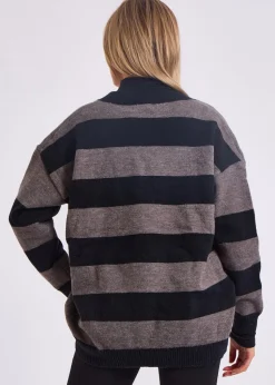 Gini London Grey Wide Stripe Oversized Jumper