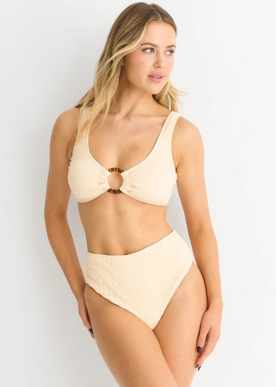 Gini London Ivory Textured Ring Detail Bikini Top