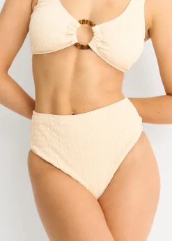 Gini London Ivory Textured Ring Detail Bikini Top