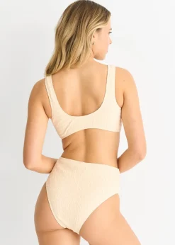 Gini London Ivory Textured High Waist Bikini Bottom