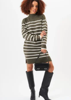 Gini London Khaki High Neck Stripe Oversized Tunic Dress