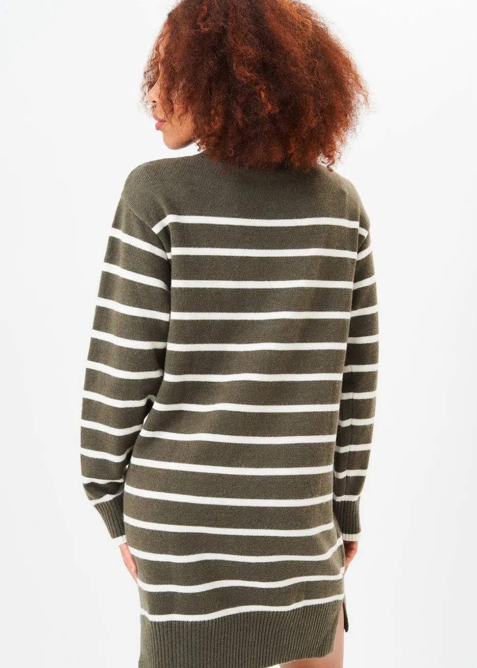 Gini London Khaki High Neck Stripe Oversized Tunic Dress