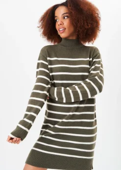 Gini London Khaki High Neck Stripe Oversized Tunic Dress