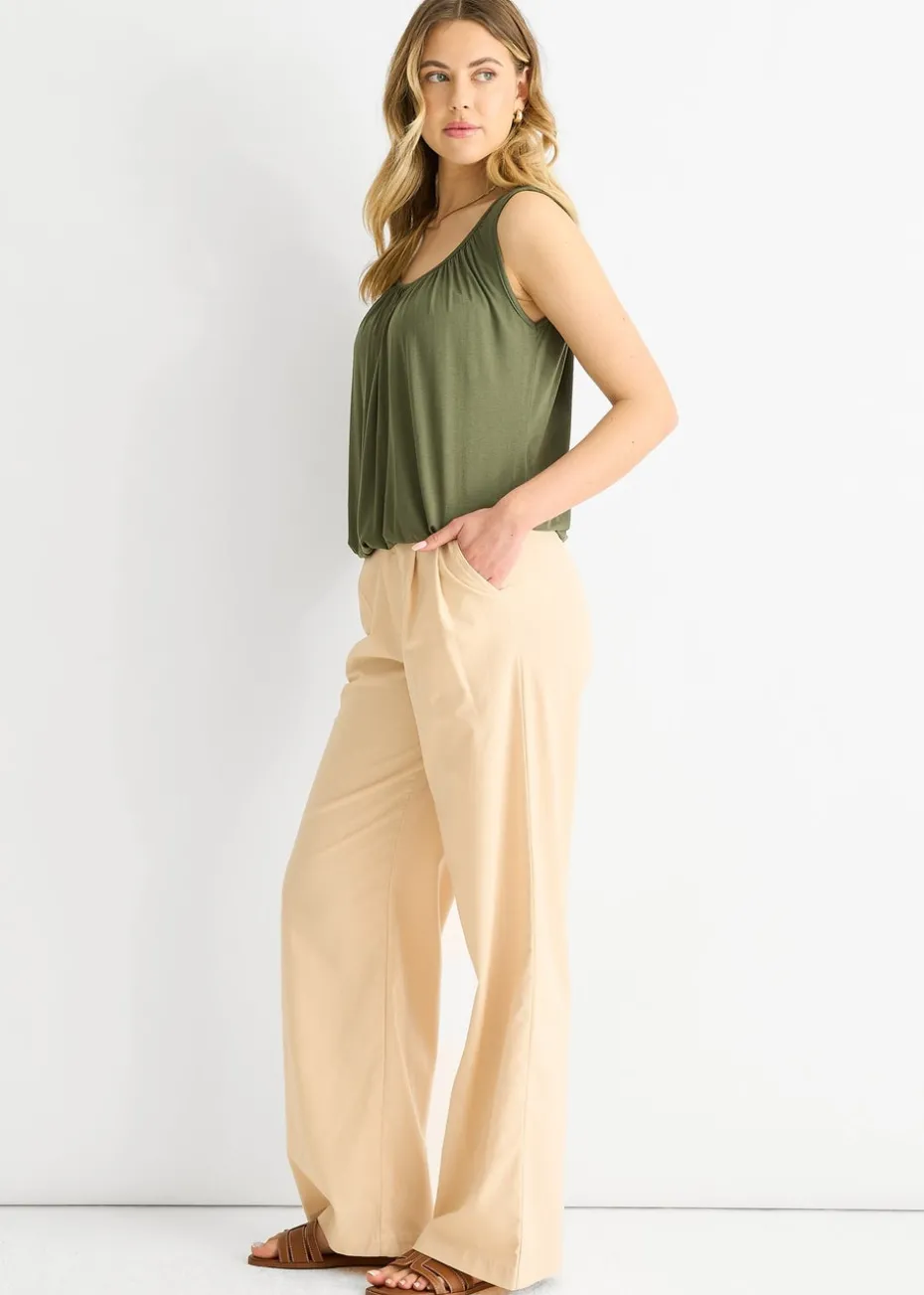 Gini London Khaki Round Neck Oversized Sleeveless Top