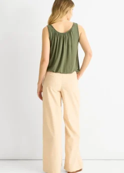 Gini London Khaki Round Neck Oversized Sleeveless Top