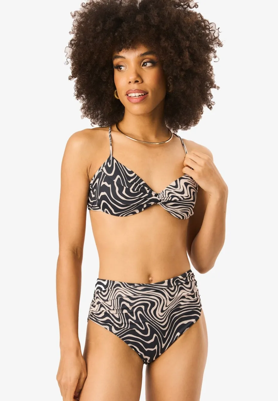 Gini London Mono Swirl High Waisted Ruched Bottoms