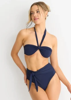 Gini London Navy Tie Front High Waist Bikini Bottom