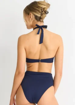 Gini London Navy Tie Front High Waist Bikini Bottom