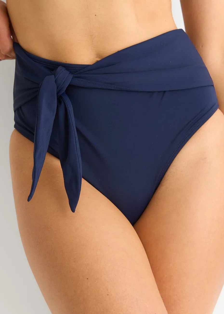 Gini London Navy Tie Front High Waist Bikini Bottom