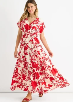 Gini London Red Floral Elastic Waist Maxi Dress