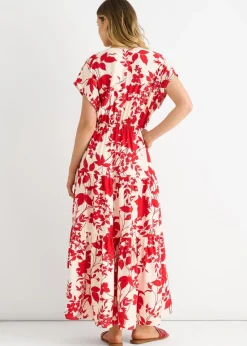 Gini London Red Floral Elastic Waist Maxi Dress