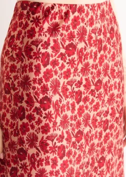 Gini London  Red Floral Lace Trim Bias Midi Skirt