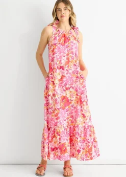 Gini London Red Floral Tie Straps Trapeze Dress