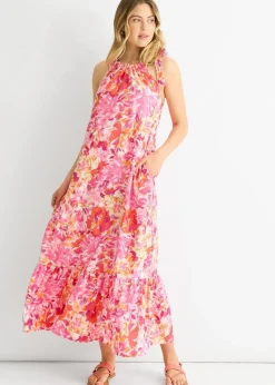 Gini London Red Floral Tie Straps Trapeze Dress