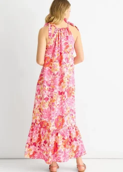 Gini London Red Floral Tie Straps Trapeze Dress