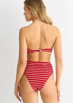 Gini London Red Textured High Waisted Stripe Bikini Bottom