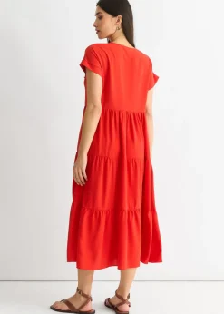 Gini London  Red V Neck Pocket Smock Midi Dress
