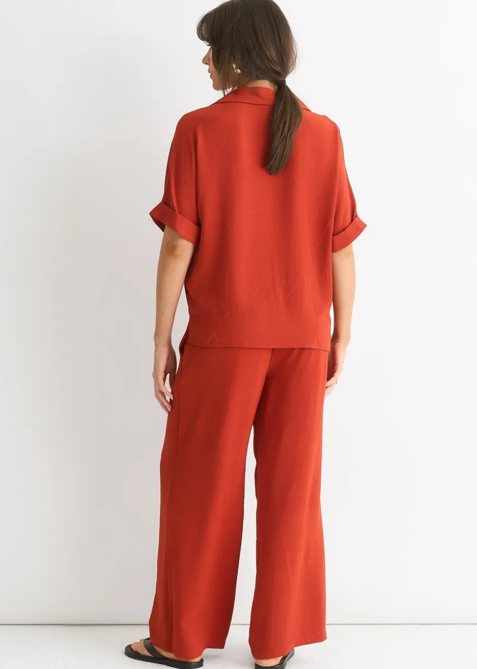 Gini London Rust Air Flow Oversized Shirt Top